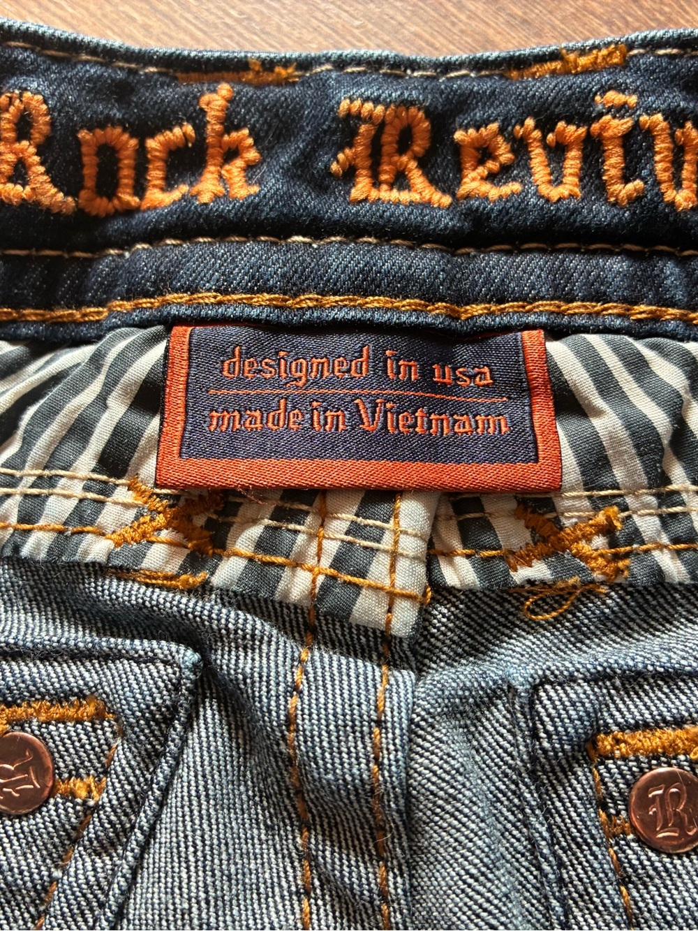 ⚡️Rock Reviva Dark Blue Skinny Jeans with Gold Embroidered Pockets - Picture 7 of 10